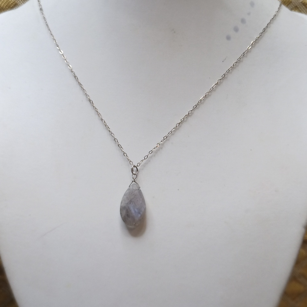 Faceted Moonstone drop 925 sterling silver chain necklace